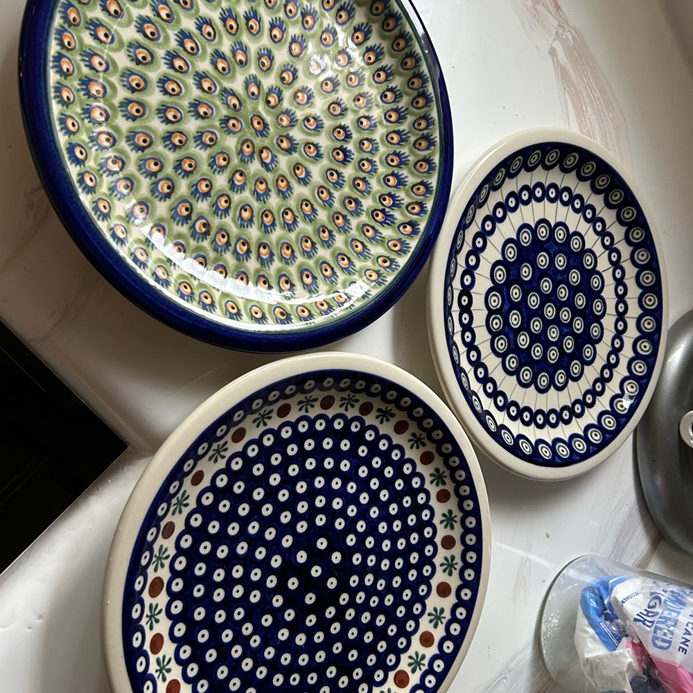 Hand made in Poland bolesaweic peacock eye Colorful Ceramic Plates Set